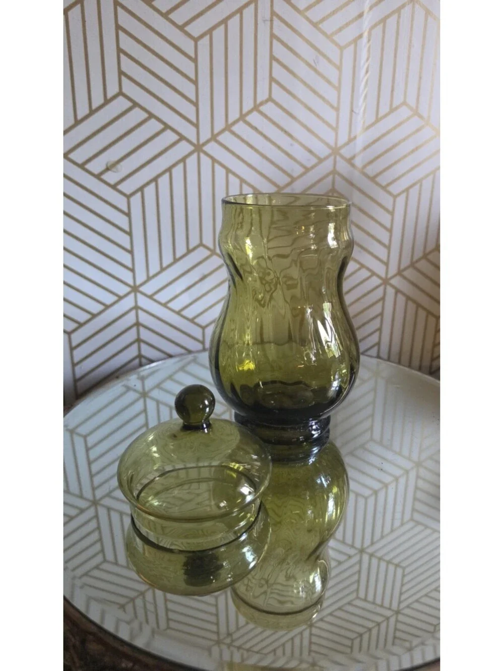 Vintage Mid-Century Bravo Handcrafted Empoli Italy Green Glass Apothecary Jar